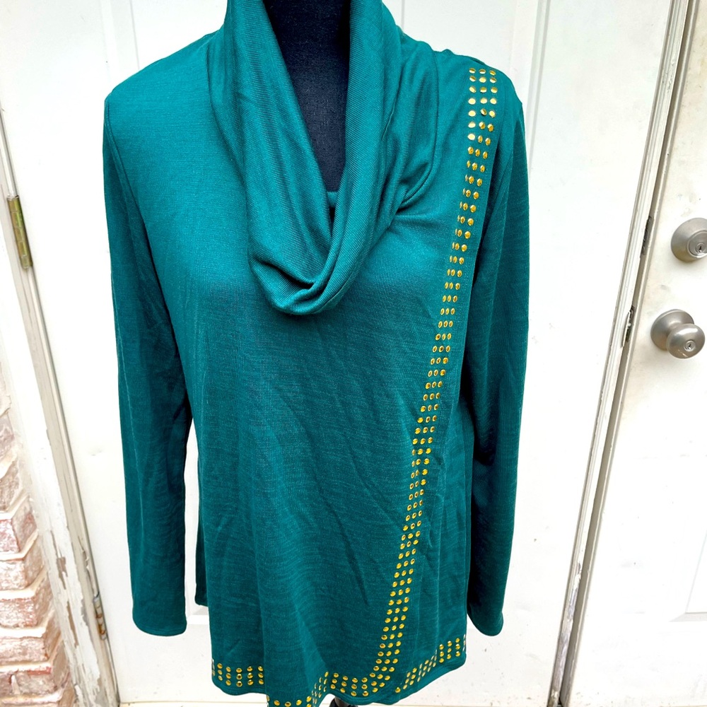By Design, Green, Cowl Neck, 3/4 Sleeve, Sweater, Size Large